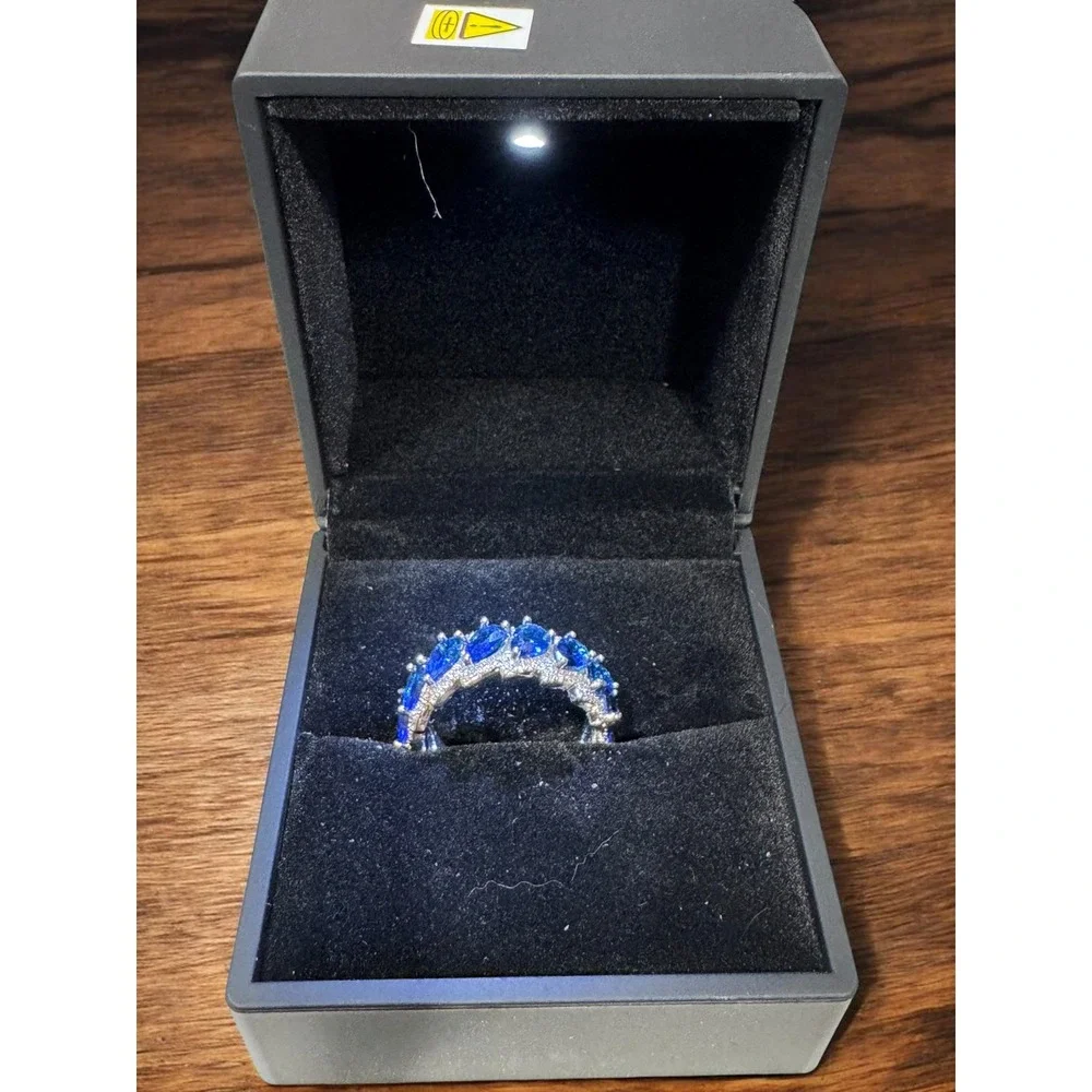 Blue Crystal Pear Cut‎ Eternity Band Ring Silver Tone Costume Jewelry Size 8